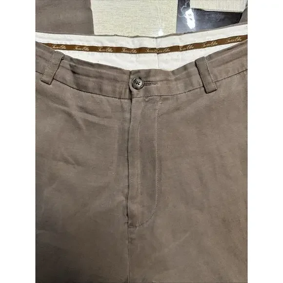 Tasso Elba Lightweight 40% Linen 60%Silk Blend Brown Pants Actual 33x26 - Picture 2 of 7
